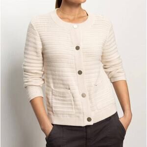 Sanctuary Cream Pointelle Chunky Knit Cardigan Gold Button Sweater Jacket - Med